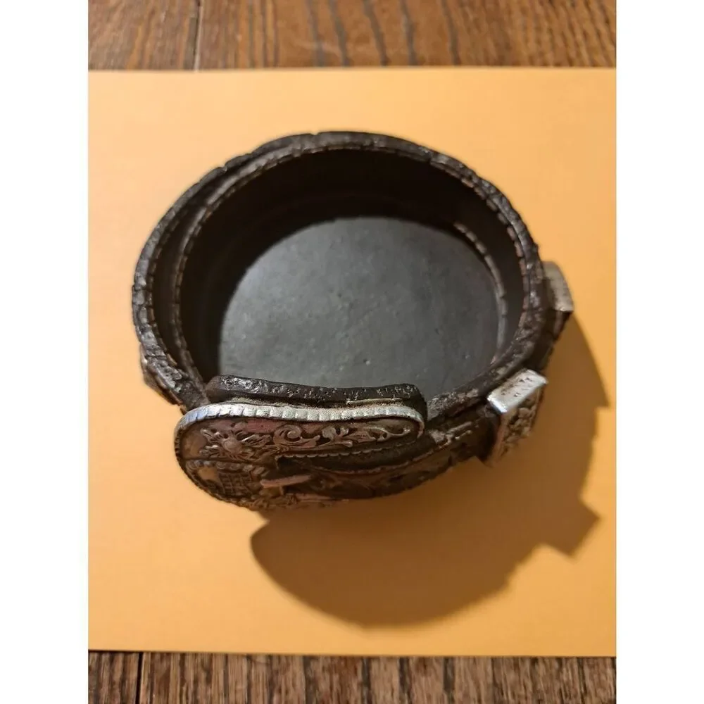 Western style pillar candle holder belt silver bull medallions resin Farmhouse